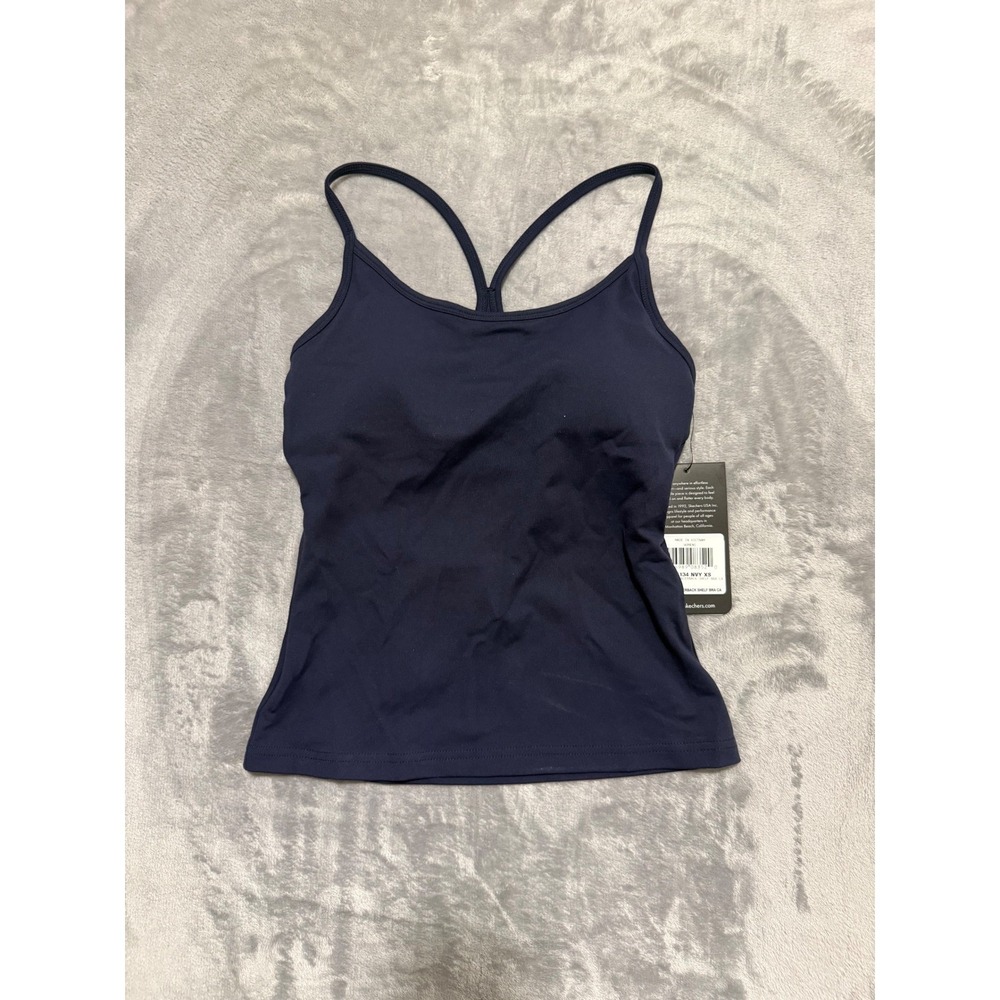 Skechers GOWALK Cami Womens XS Navy Blue Racerback Shelf Bra 9W1TT134 Athletic